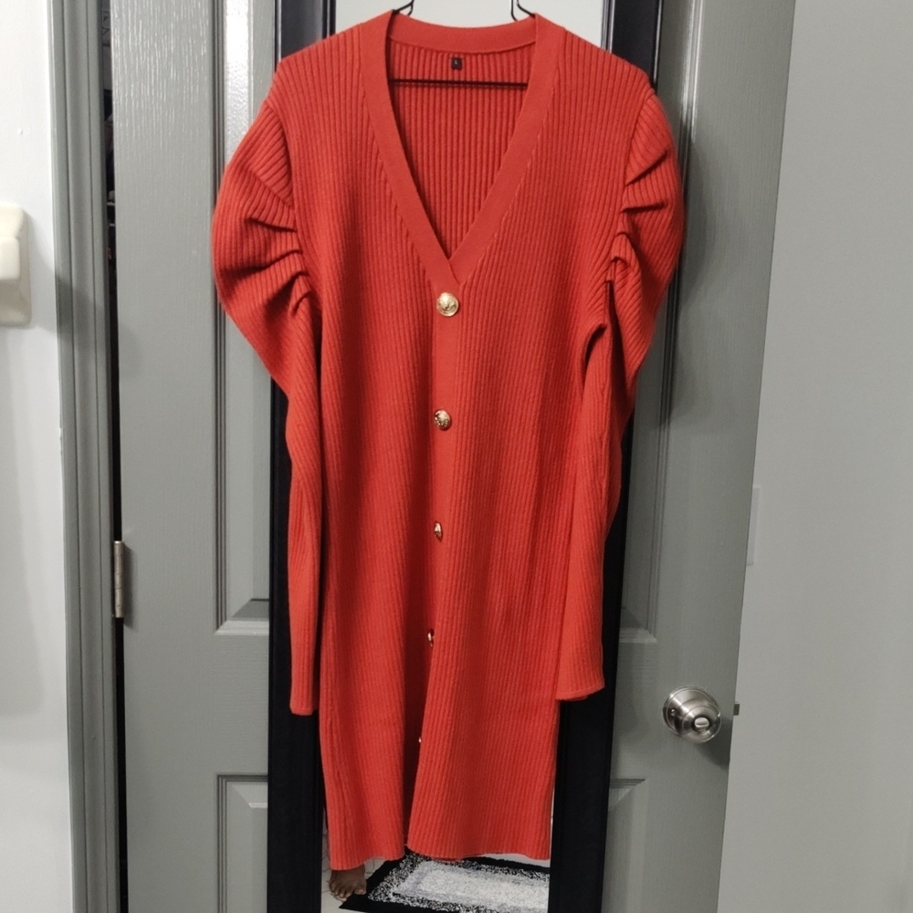 NWOT Elegant Red Button-Up Knitted Midi Women's Dress